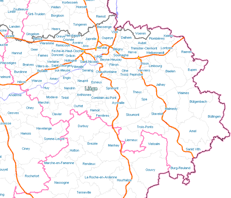 Carte contenant tous les aires de stationnement en Luik