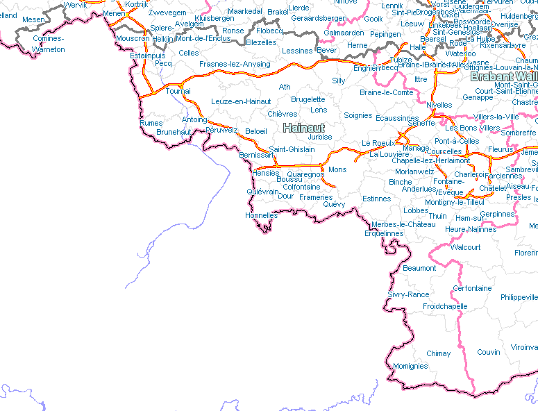Map containing all RV parks in Henegouwen
