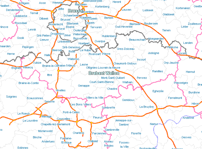 Map containing all RV parks in Waals-Brabant
